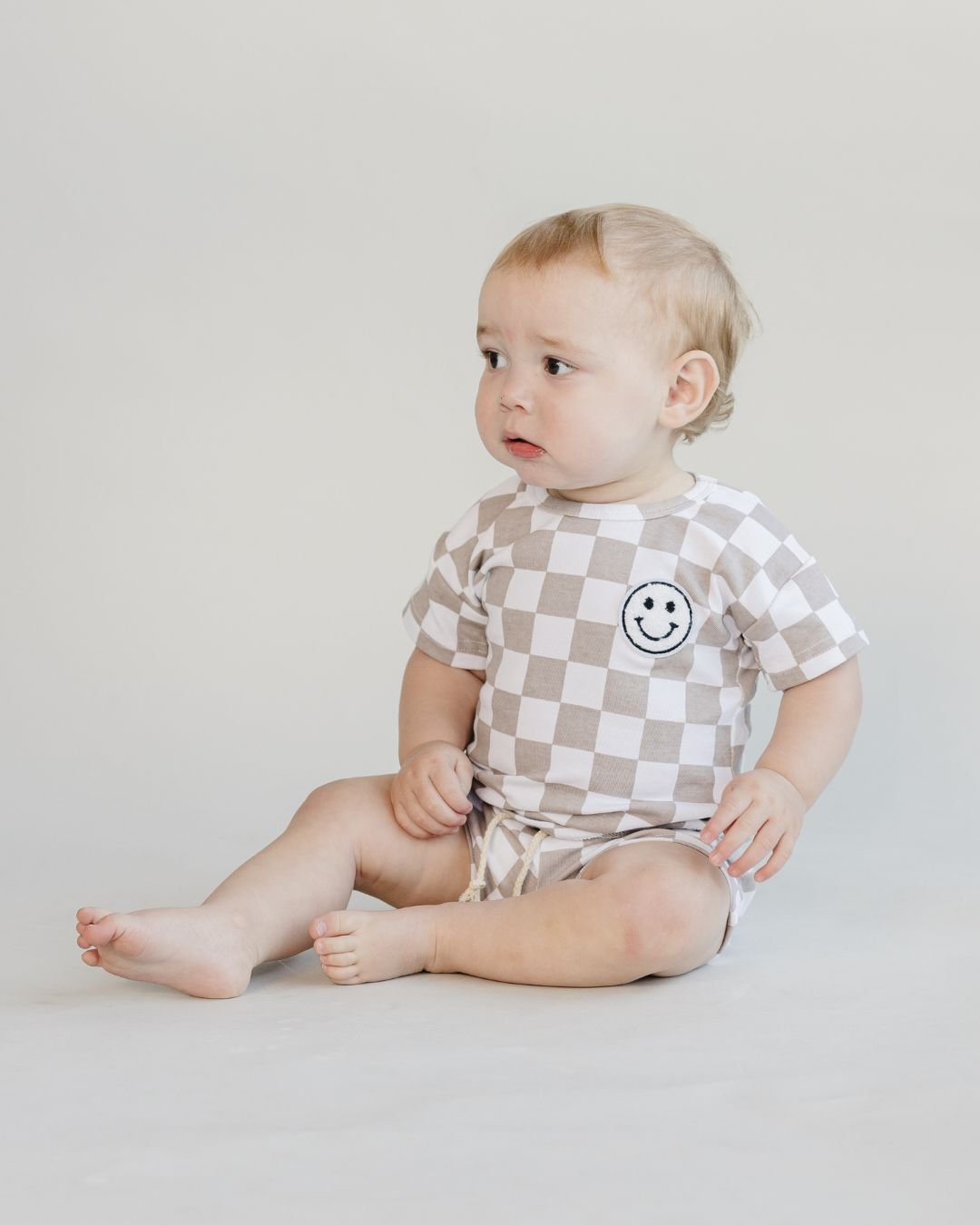 Checkered Shorts Set | Latte - HoneyBug