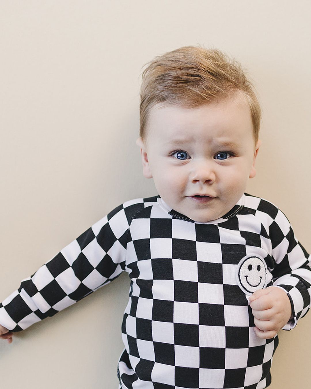 Checkered Smiley Lounge Set | Black - HoneyBug