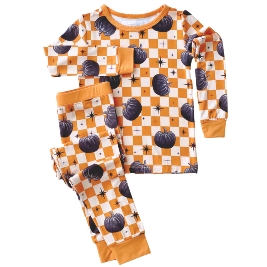 Bamboo Two Piece Set | Checkered Pumpkin - HoneyBug