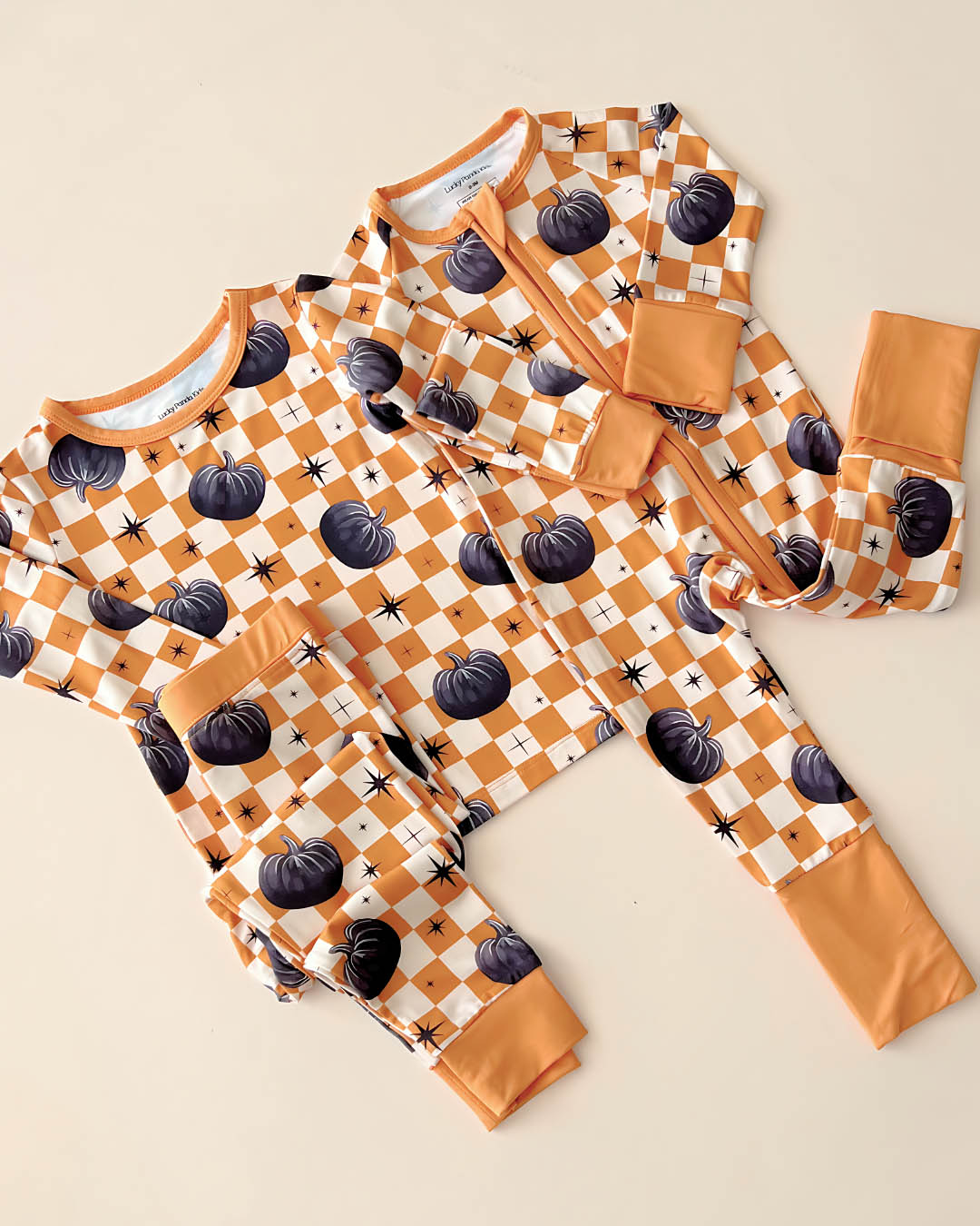 Bamboo Two Piece Set | Checkered Pumpkin - HoneyBug