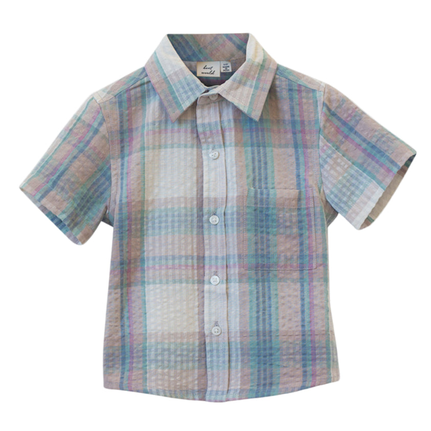 Boys Collar Shirt - Arctic - blue Seersucker - HoneyBug
