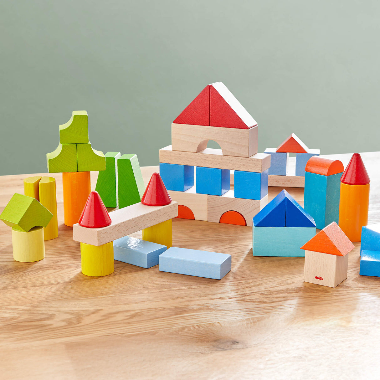 Colored Wooden Building Blocks - 46 Piece Set - HoneyBug