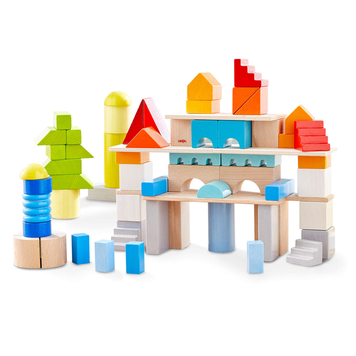 Colored Wooden Building Blocks - 85 Piece Set - HoneyBug