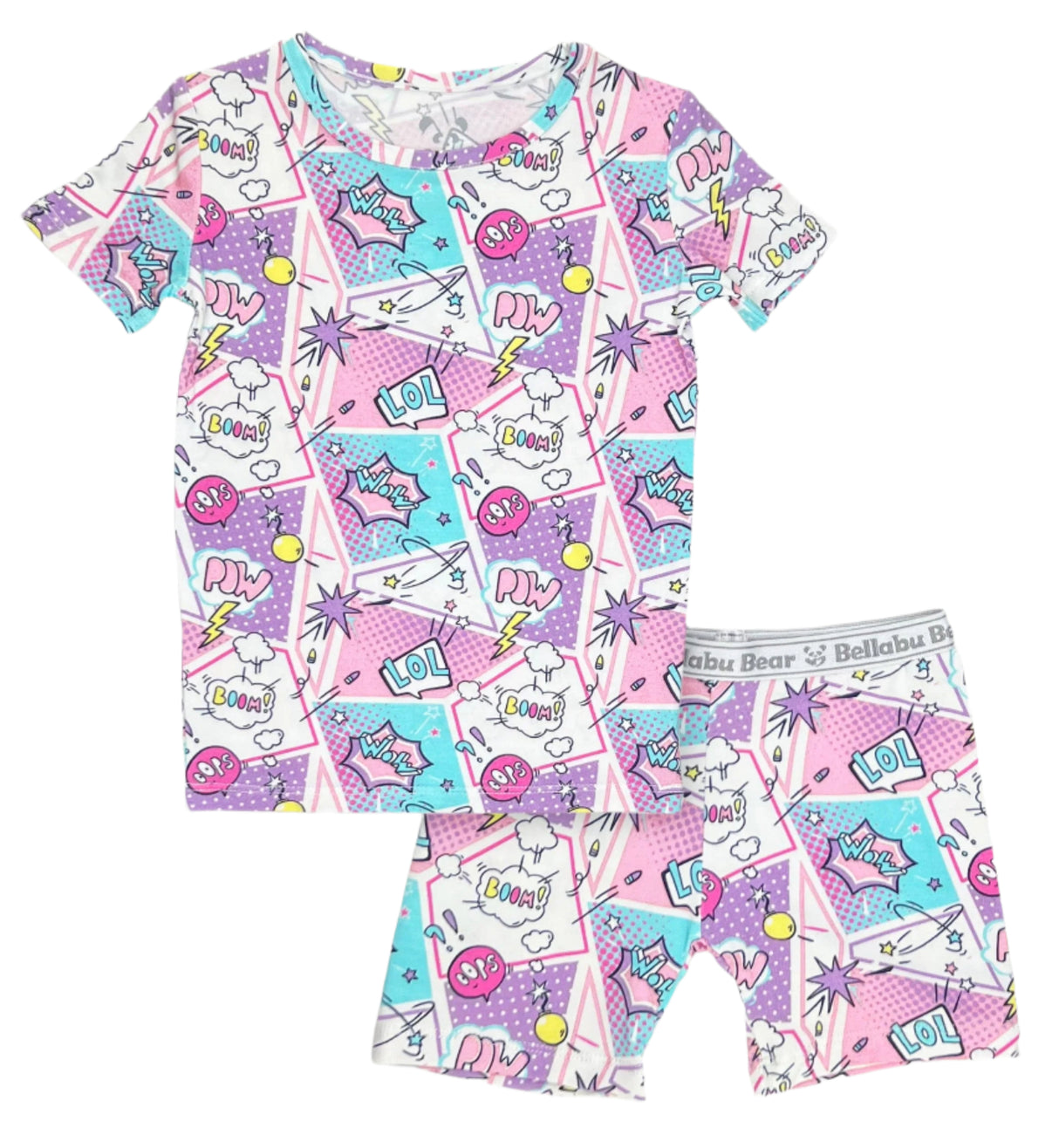 Comic Purple Bamboo Kids Pajama Short Set - HoneyBug
