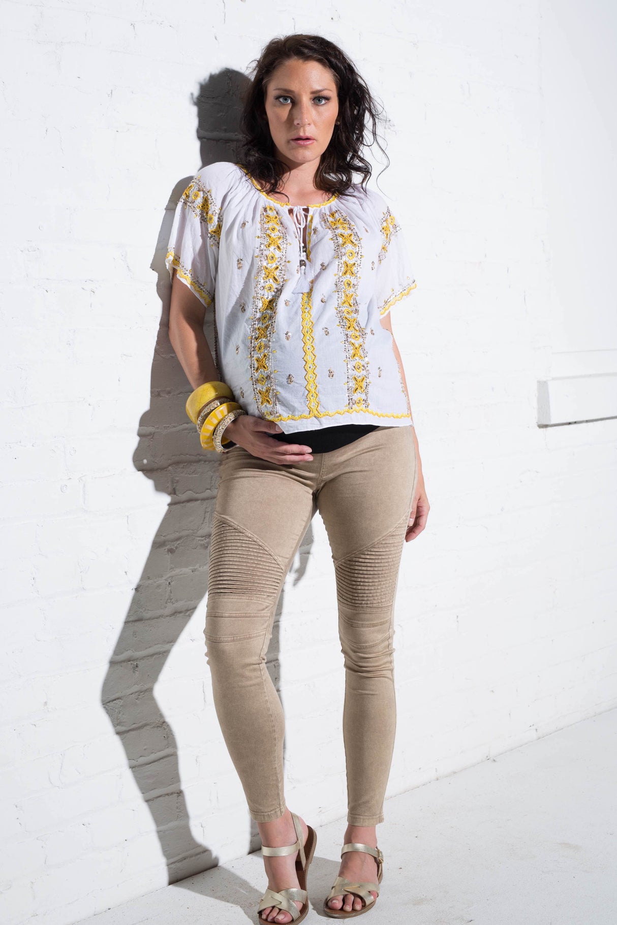 Desert Khaki Moto Maternity Leggings - HoneyBug