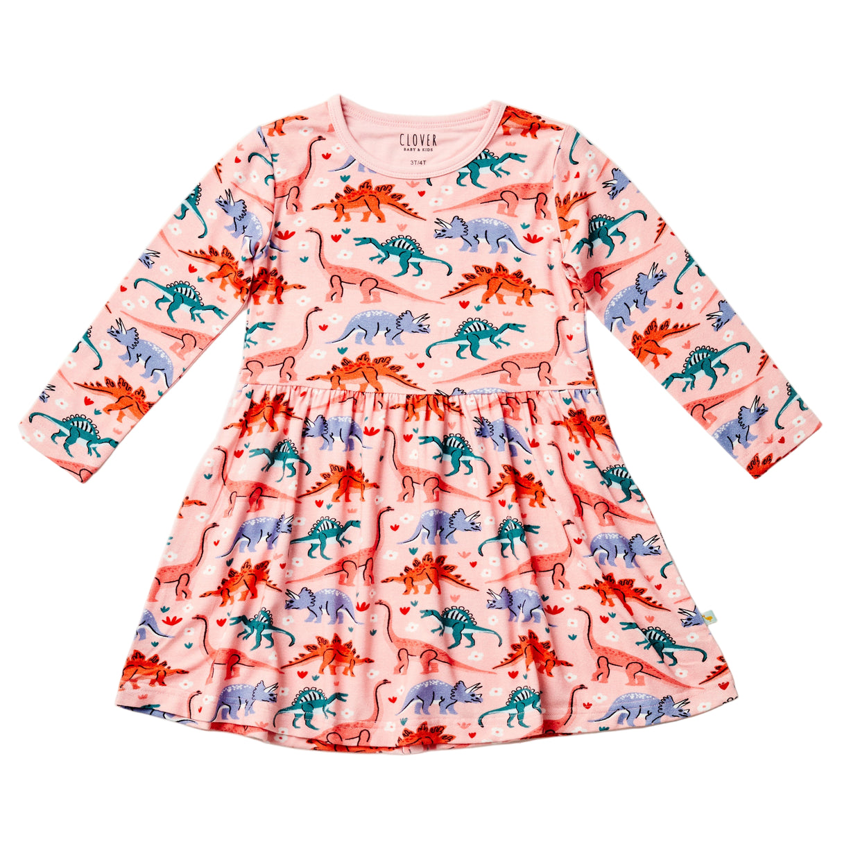 Stretchy Long Sleeve Twirl Dress - Dinosaur Garden - HoneyBug