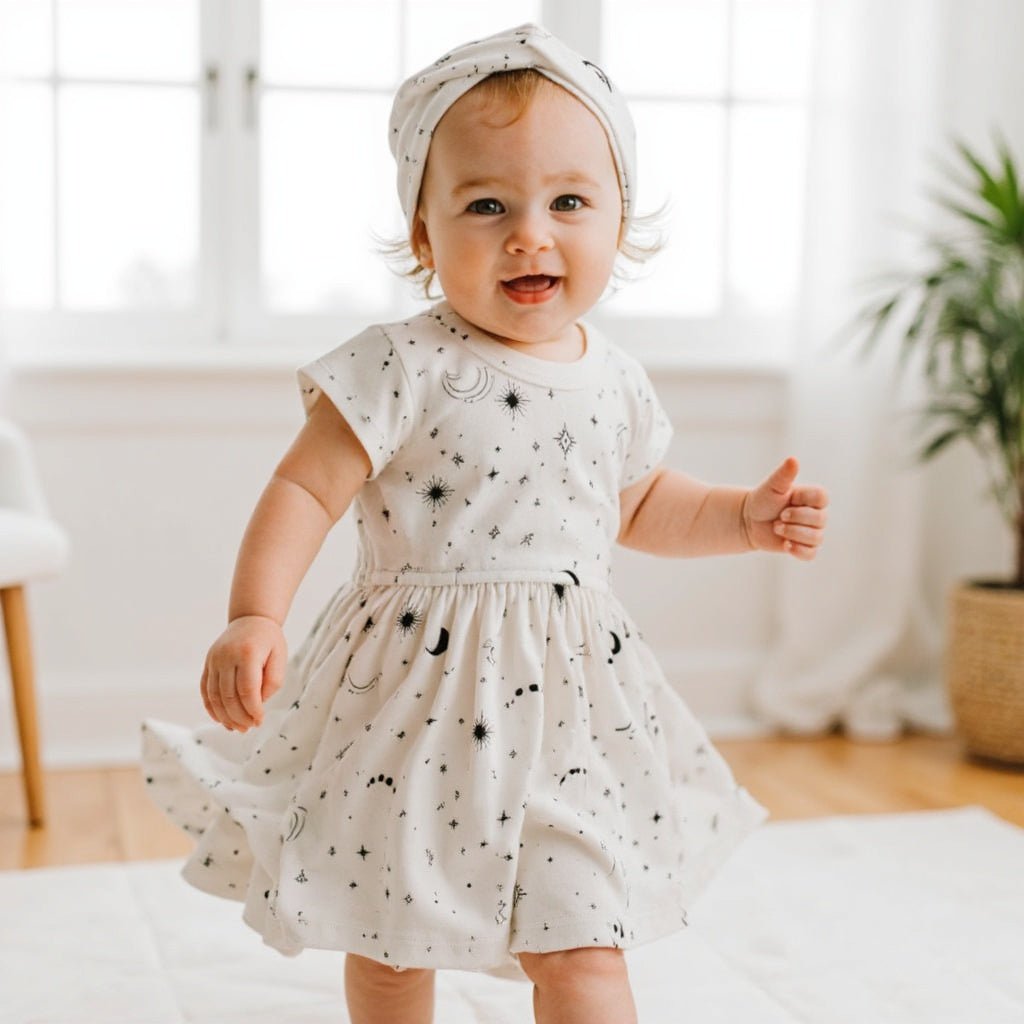 short sleeve twirl dress | celestial - HoneyBug