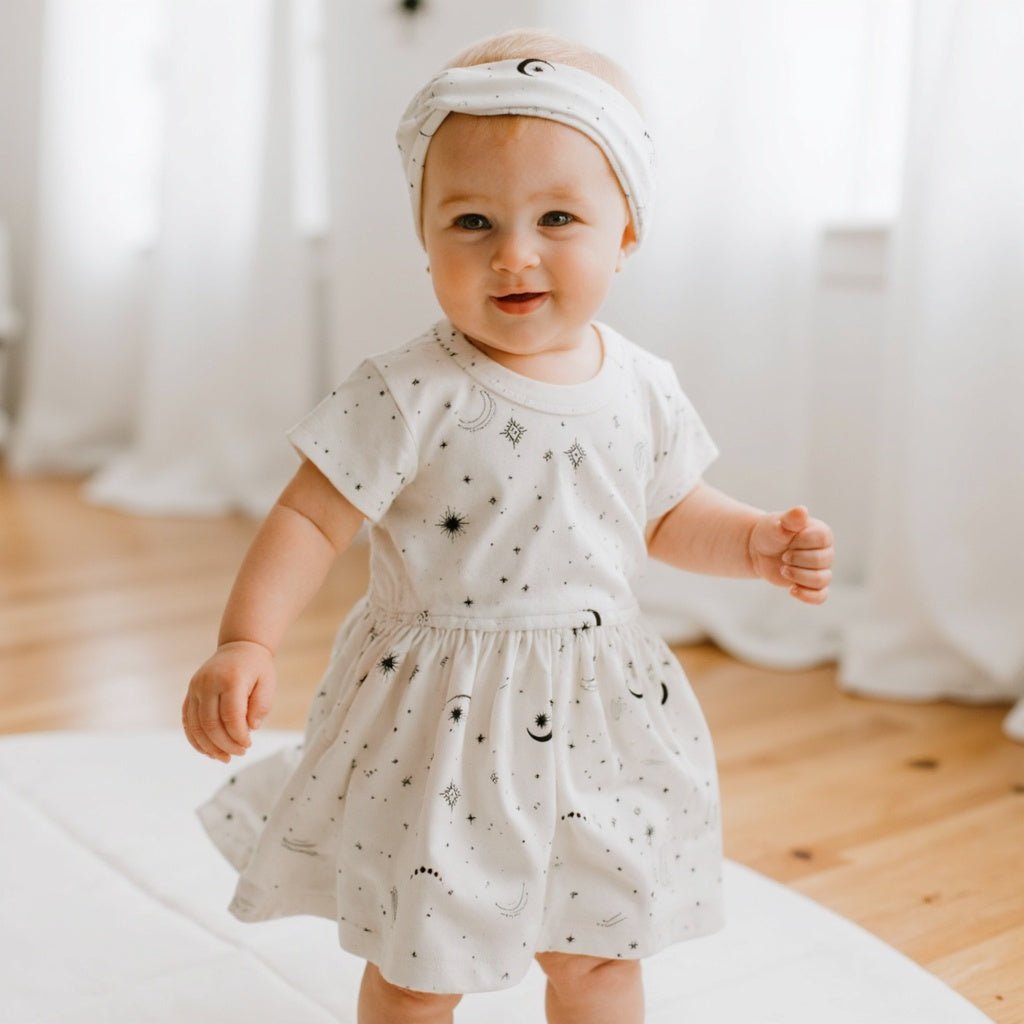 short sleeve twirl dress | celestial - HoneyBug