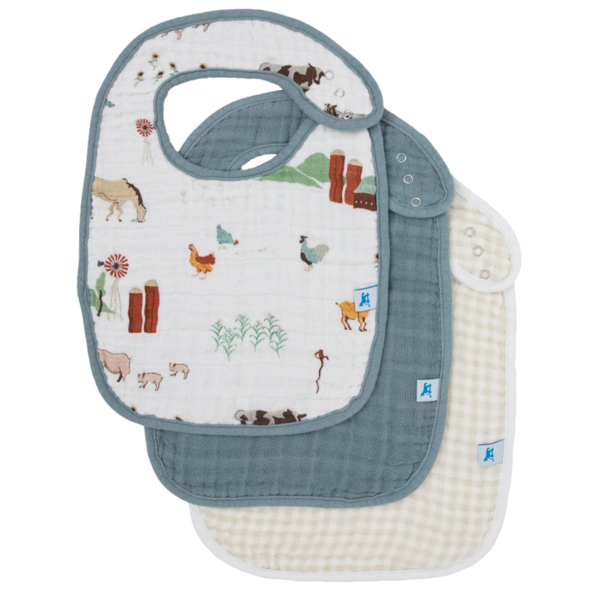 Cotton Muslin Classic Bib 3 Pack - Farmyard - HoneyBug