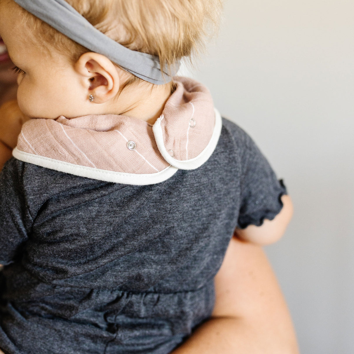 Cotton Muslin + Fleece Bandana Bib 4 Pack - Mauve Stripe - HoneyBug