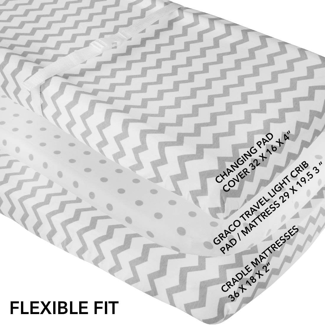 Waterproof Changing Pad Cover | Cradle Sheet Set - Grey Chevron & Polka Dot - HoneyBug