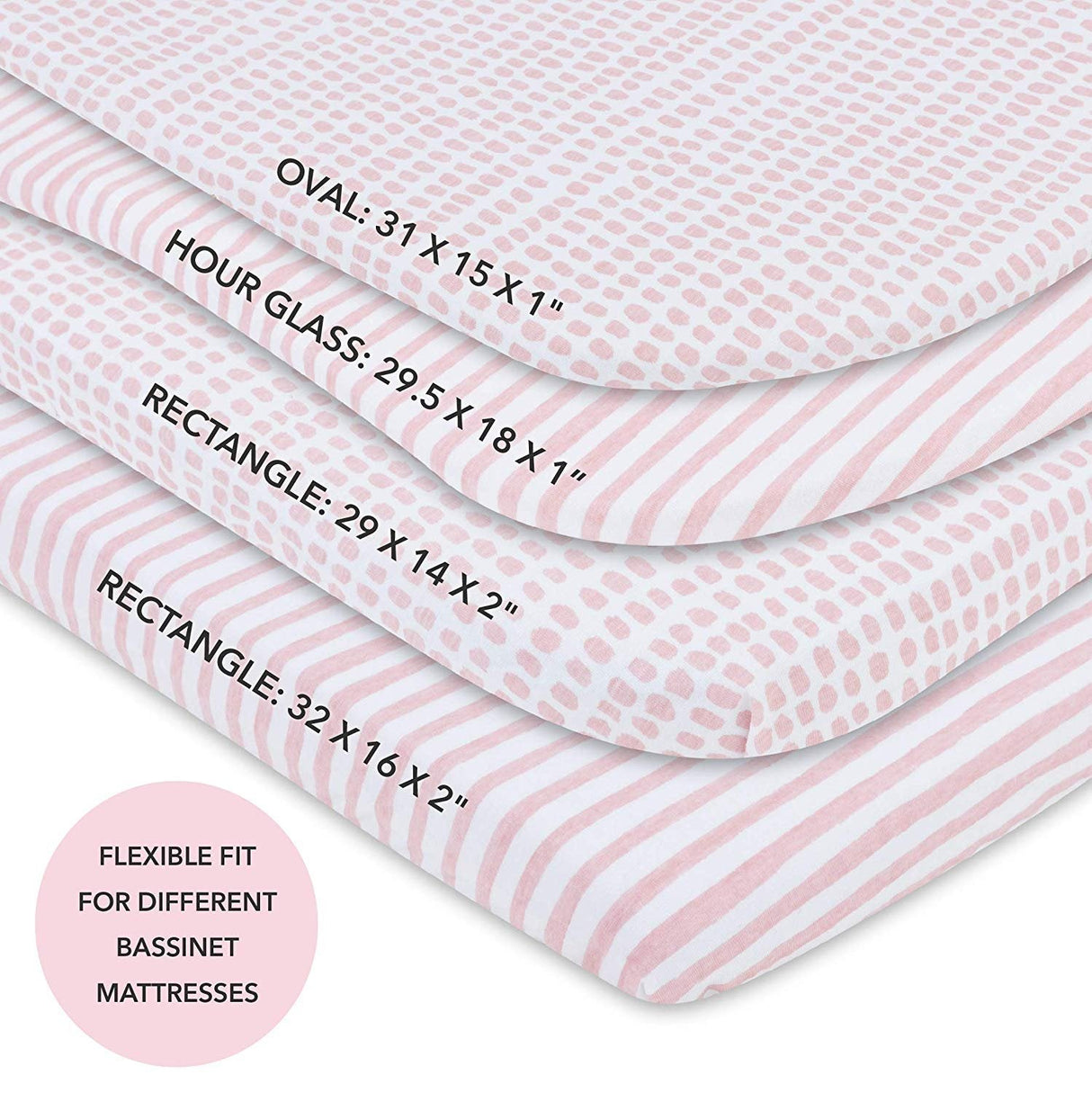 Waterproof Bassinet Sheet Set - Mauve Pink Stripes & Splash - HoneyBug