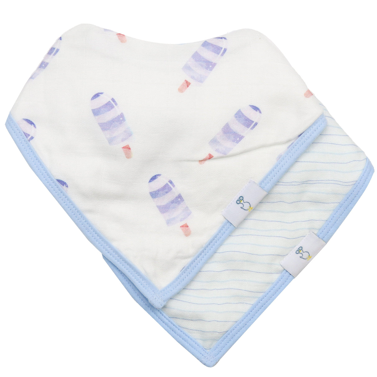 Popsicle and Stripes Blue 2 Pack Muslin & Terry Cloth Bib Set - HoneyBug