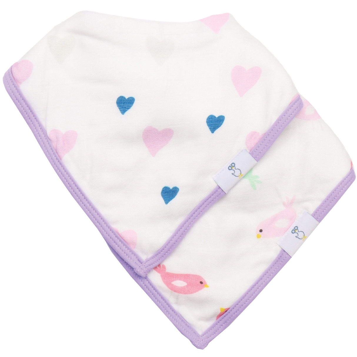 Hearts and Birds 2 Pack Muslin & Terry Cloth Bib Set - HoneyBug
