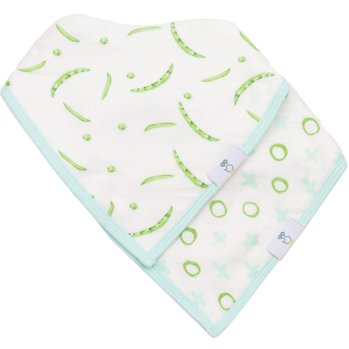 Peas and XO Mint 2 Pack Muslin & Terry Cloth Bib Set - HoneyBug