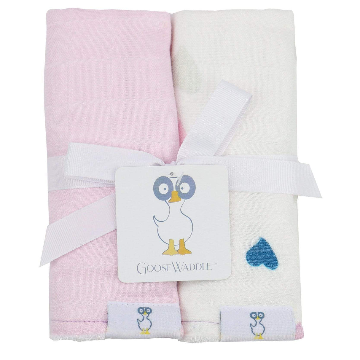 Hearts and Light Pink 2 PK Muslin & Terry Cloth Burp Cloth - HoneyBug