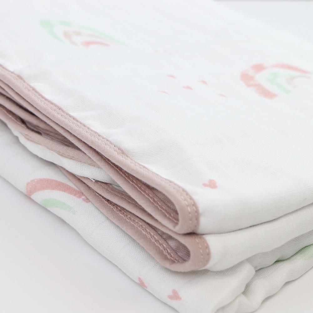 Rainbow and Mauve Oversized Bamboo Muslin Quilted Blanket - HoneyBug
