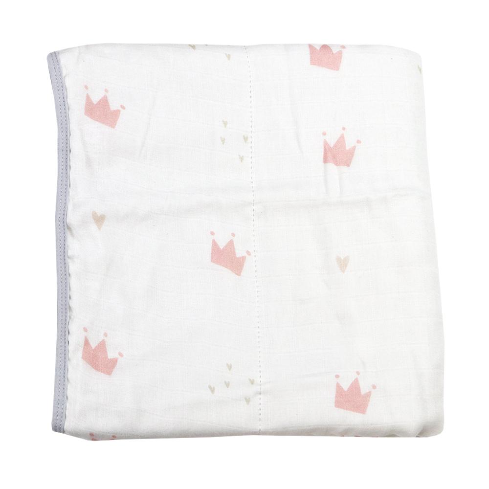 Pink Crown and Gray Oversized Bamboo Muslin Quilted Blanket - HoneyBug