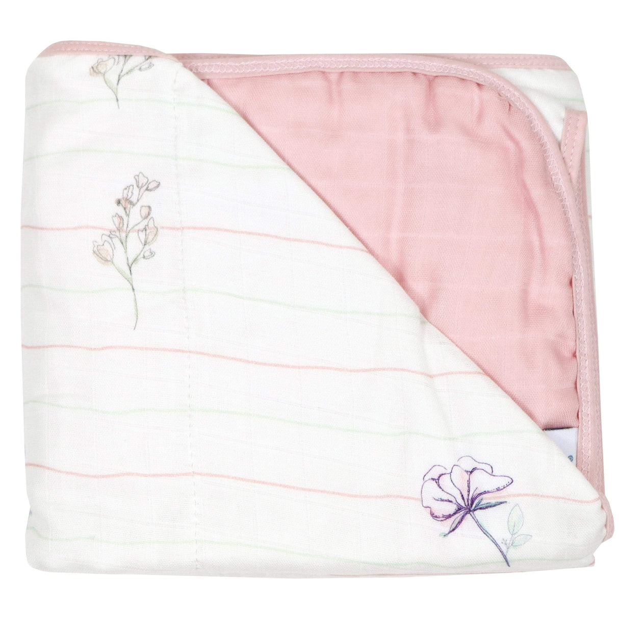 Flower and Pink Oversized Bamboo Muslin Quilted Blanket - HoneyBug