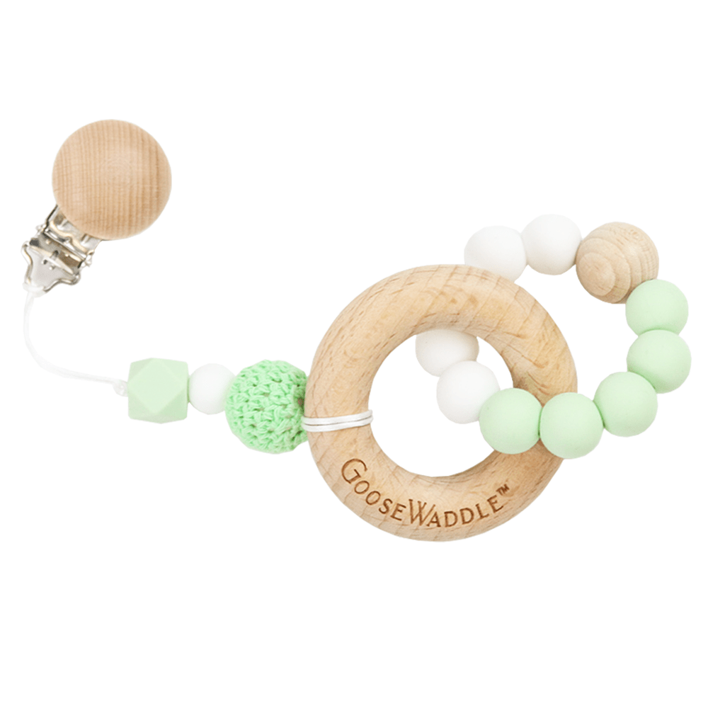 Attachable Wooden & Silicone Teether with Clasp (4 Colors) - HoneyBug