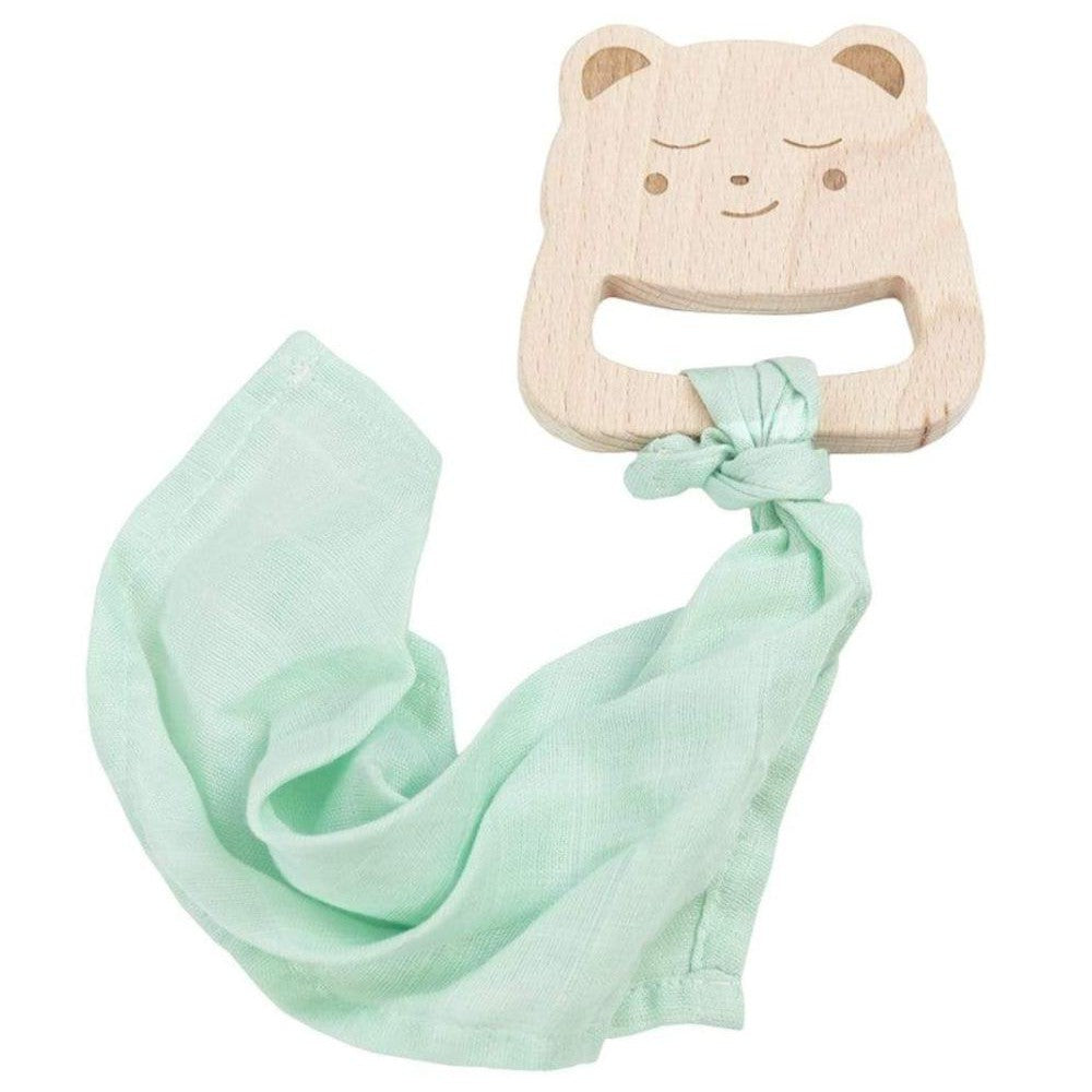 Bear and Mint Wooden Teether & Blankie - HoneyBug