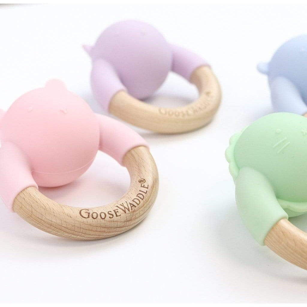 Rattle Teether Wooden + Silicone (4 Colors) - HoneyBug