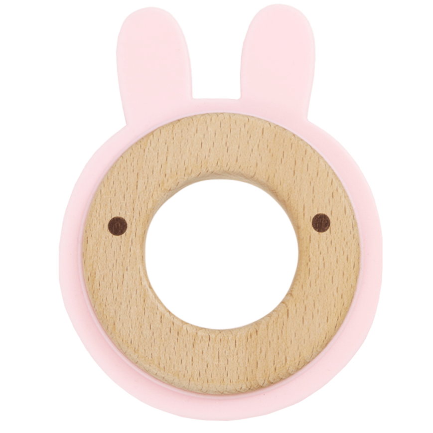 Pink Bunny Silcone + Wood Teether - HoneyBug