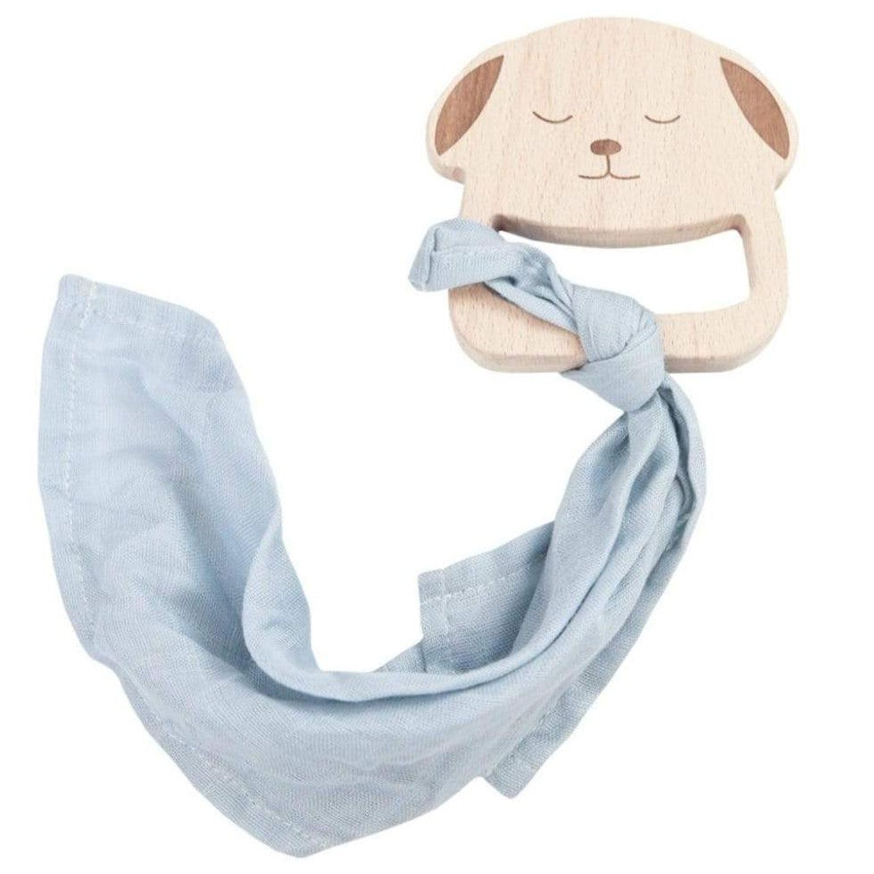 Puppy Wooden Teether & Blue Blankie - HoneyBug