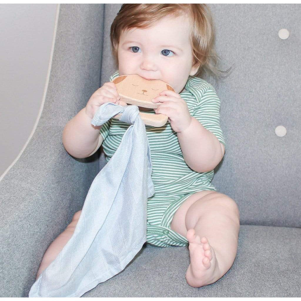 Puppy Wooden Teether & Blue Blankie - HoneyBug