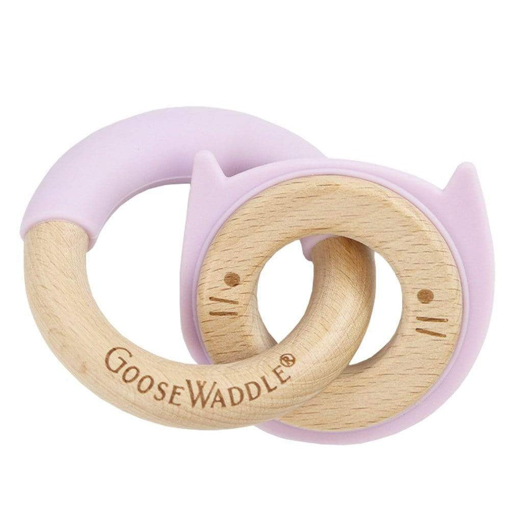 Lavender Kitten Silicone + Wood Double Teether - HoneyBug