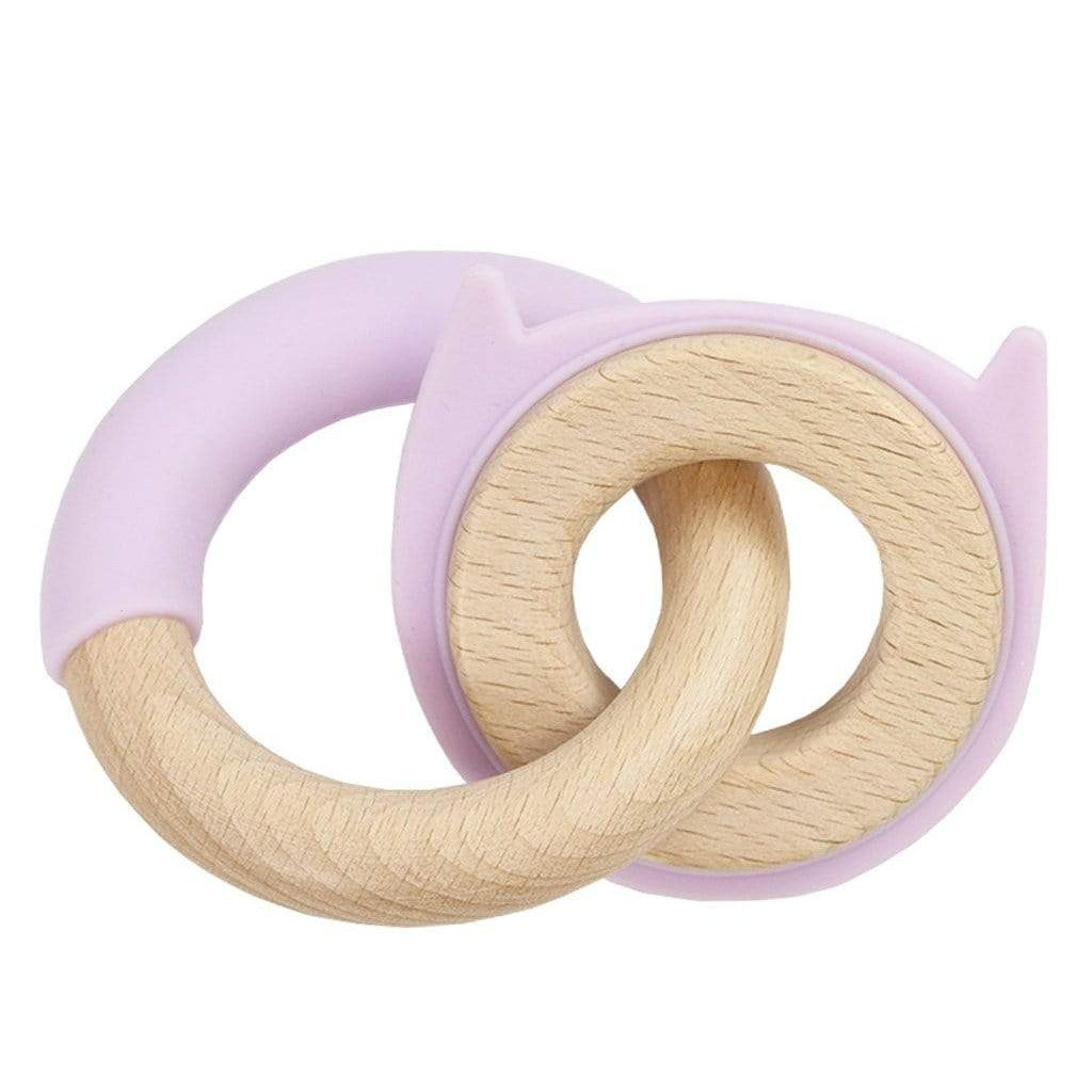 Lavender Kitten Silicone + Wood Double Teether - HoneyBug