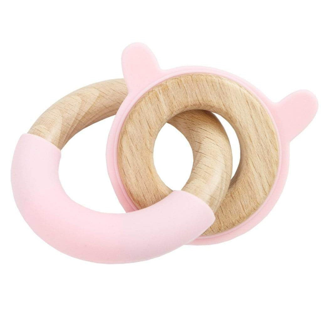 Pink Bunny Silicone + Wood Double Teether - HoneyBug