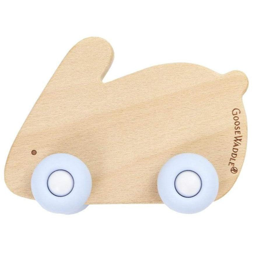 Blue Bunny Silicone + Wood Teether with Wheels - HoneyBug