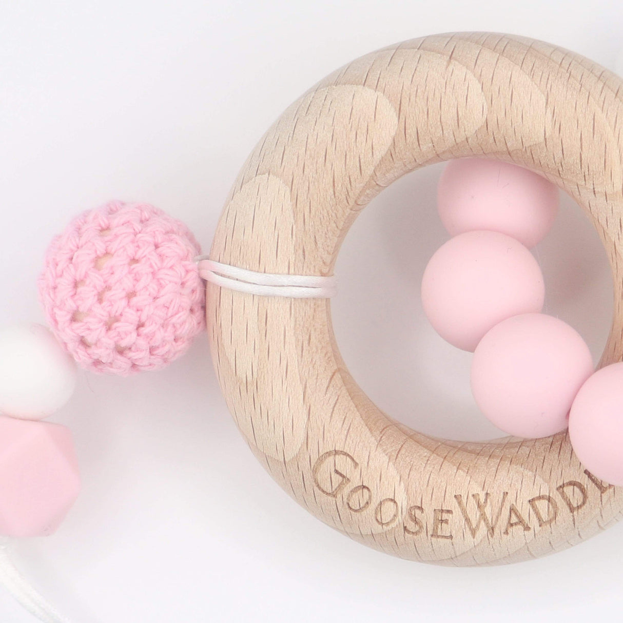 Wooden and Silicone Teether - Pink - HoneyBug
