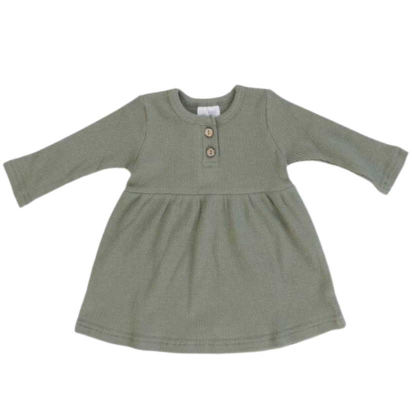 Organic Cotton Long Sleeve Dress - Green - HoneyBug 