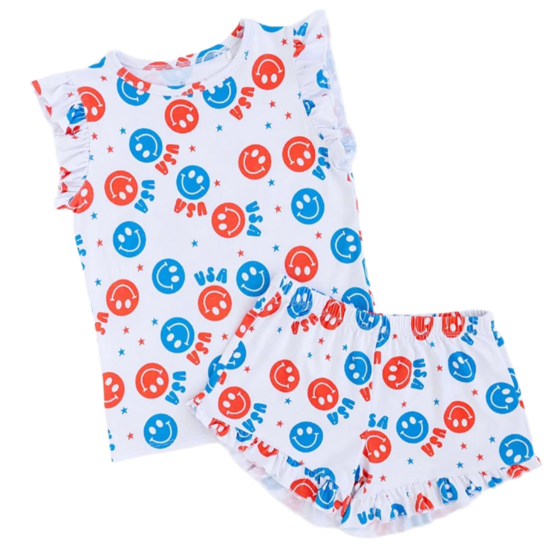 USA Happy Face Ruffle Short Set - HoneyBug