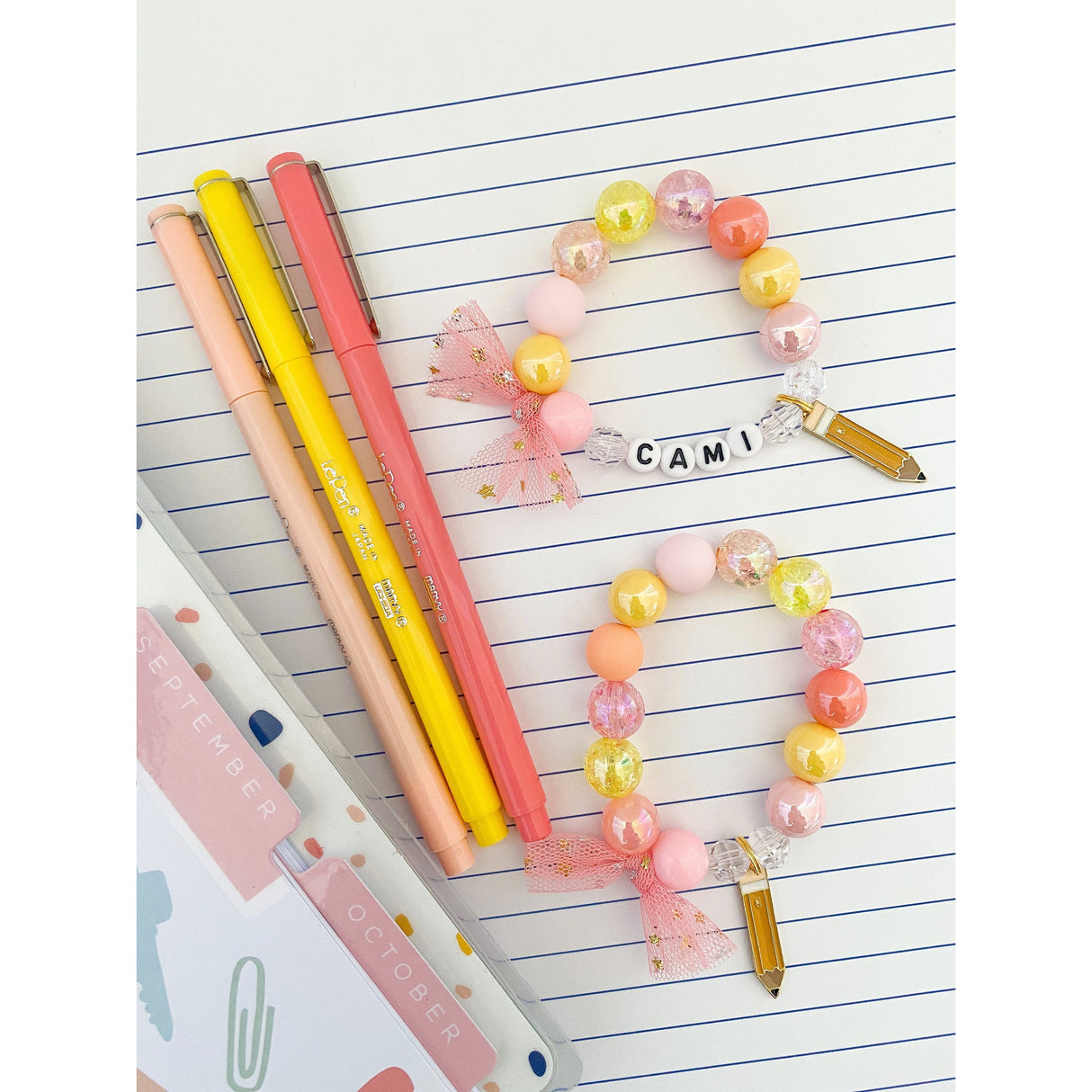 Back to School: Pastel Pencil Charm Bracelet- Customizable - HoneyBug