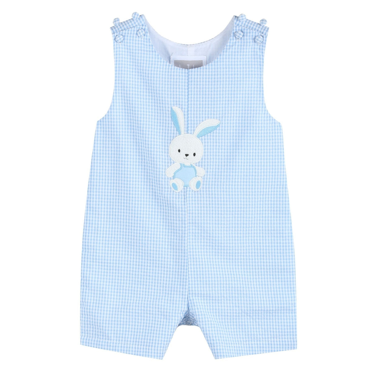 Light Blue Gingham Easter Bunny Applique Shortalls