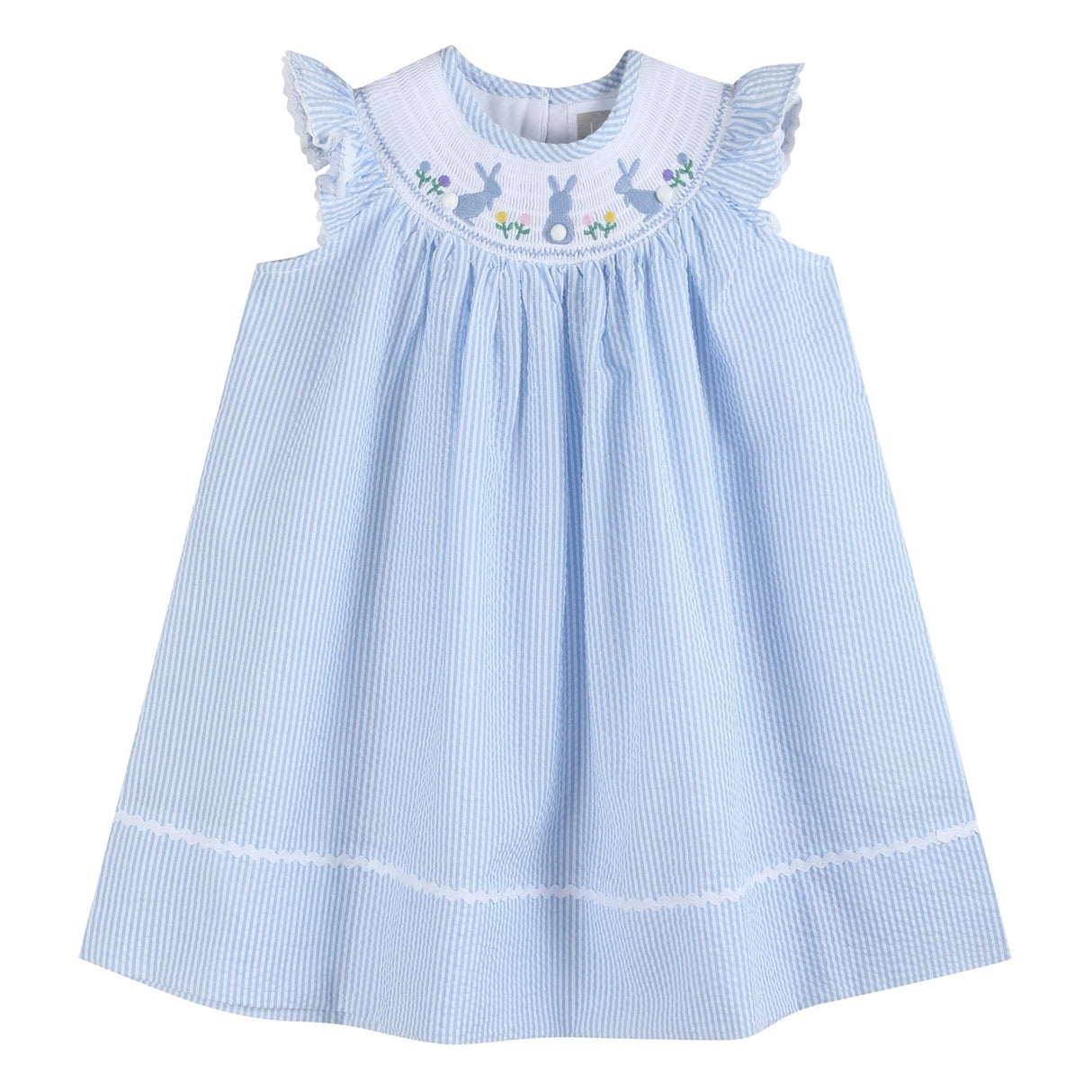 Light Blue Seersucker Easter Bunny Smocked Bishop Dress