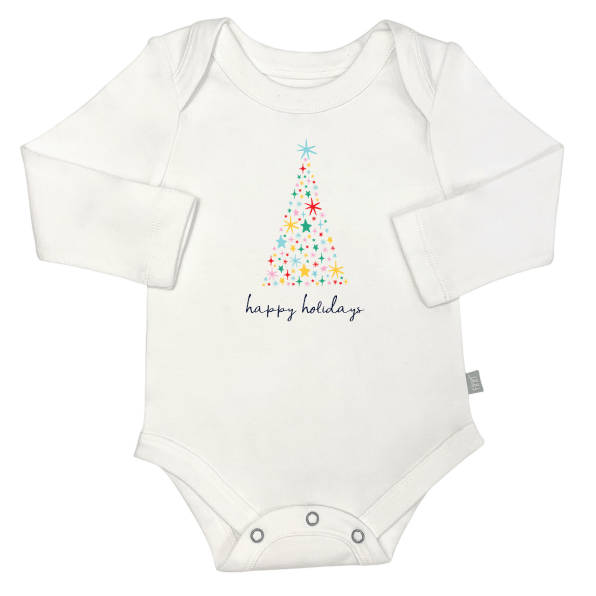 long sleeve graphic bodysuit | happy holidays tree - HoneyBug