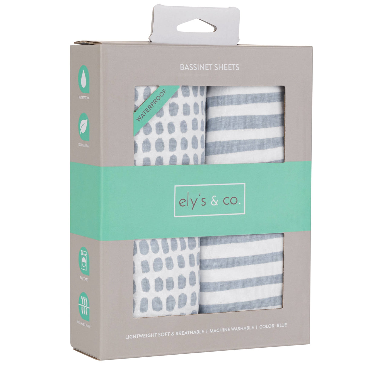 Waterproof Bassinet Sheet Set - Misty Blue Stripes & Splash - HoneyBug