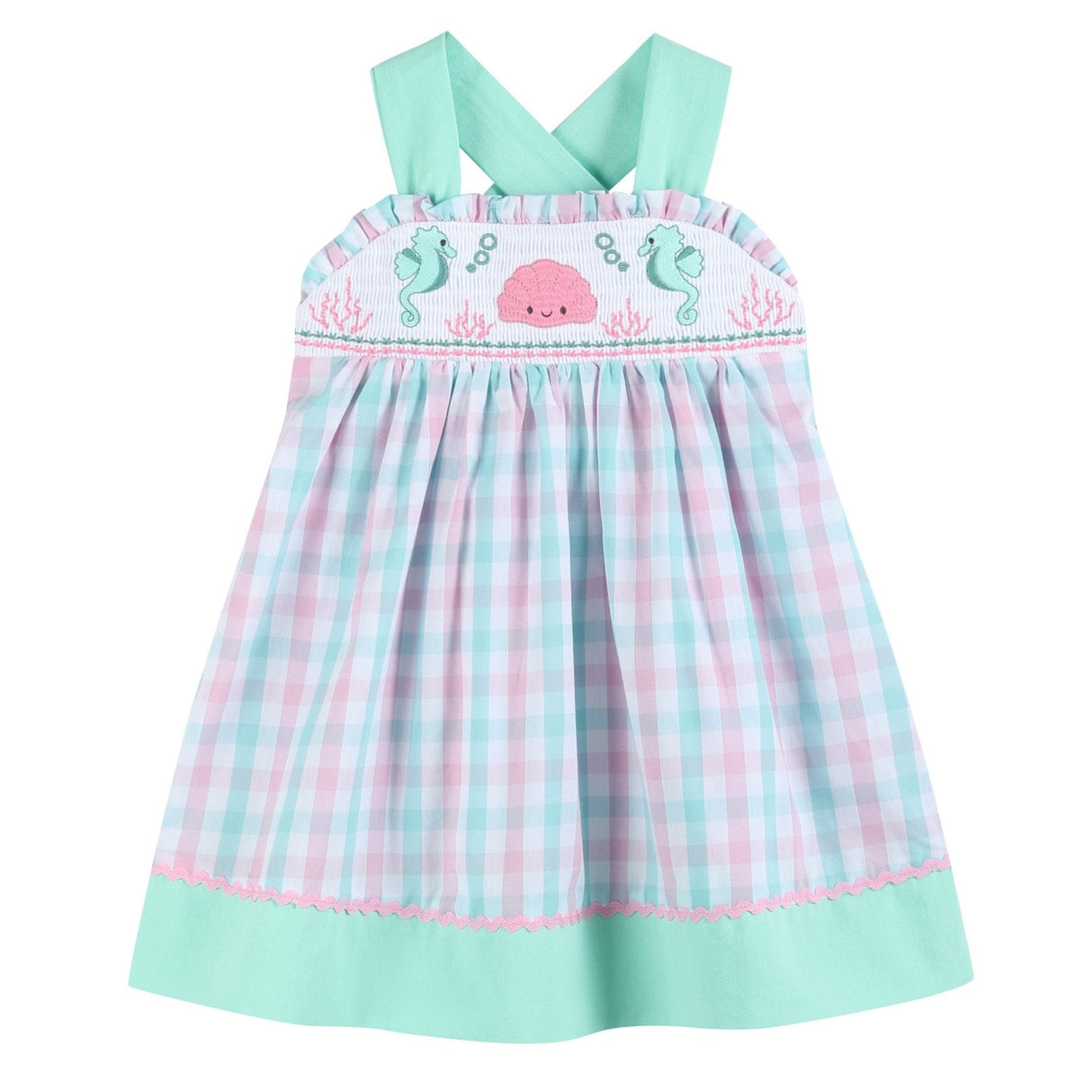 Pink and Aqua Seashell Smocked Sundress