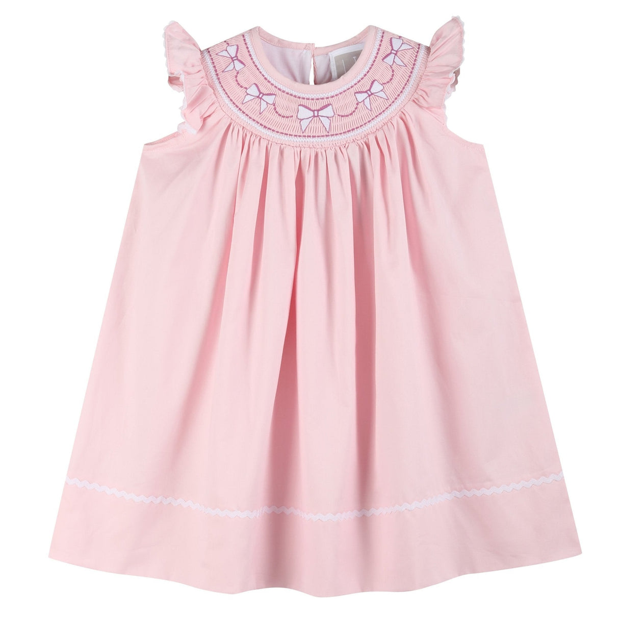Pink and White Bows Smocked Bishop Dress