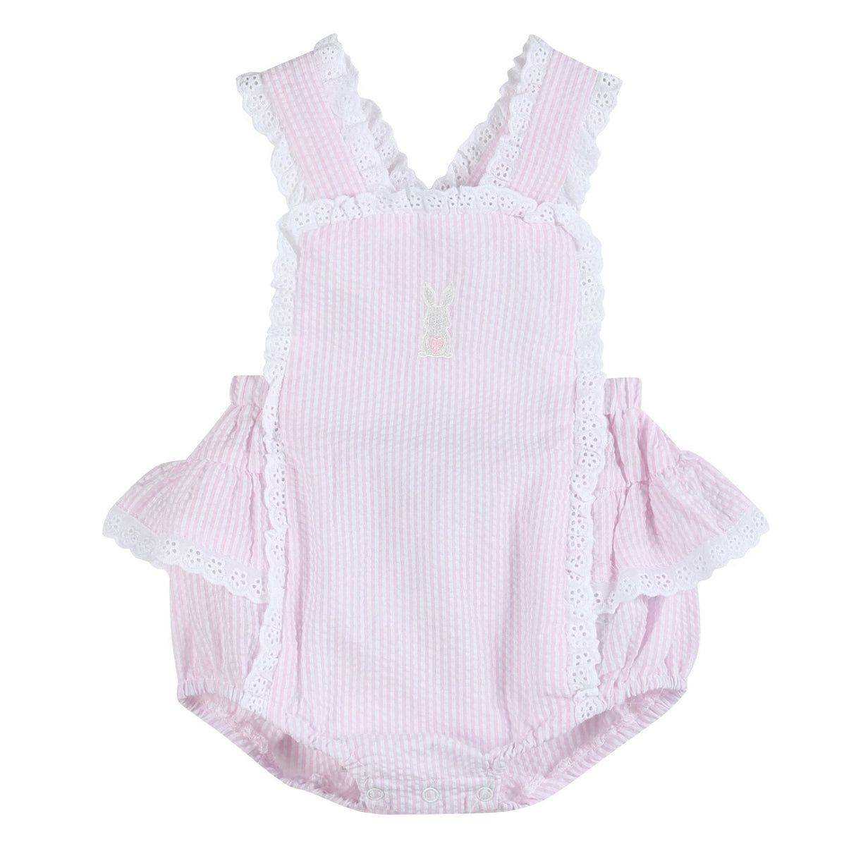 Pink Seersucker Easter Bunny Ruffle Romper