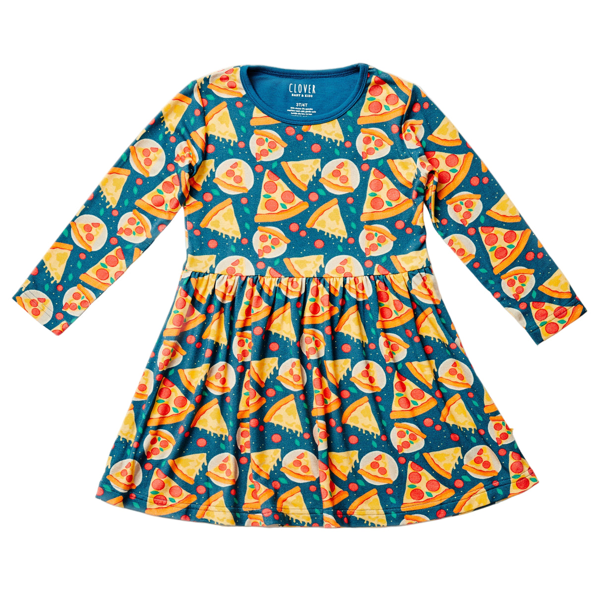 Stretchy Long Sleeve Twirl Dress - Pizza Party - HoneyBug