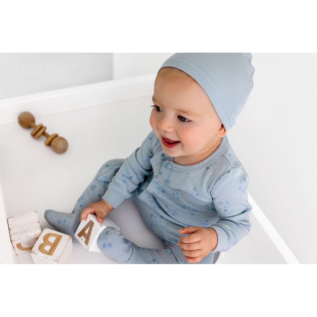 Star Print Footie- Ice Blue - HoneyBug