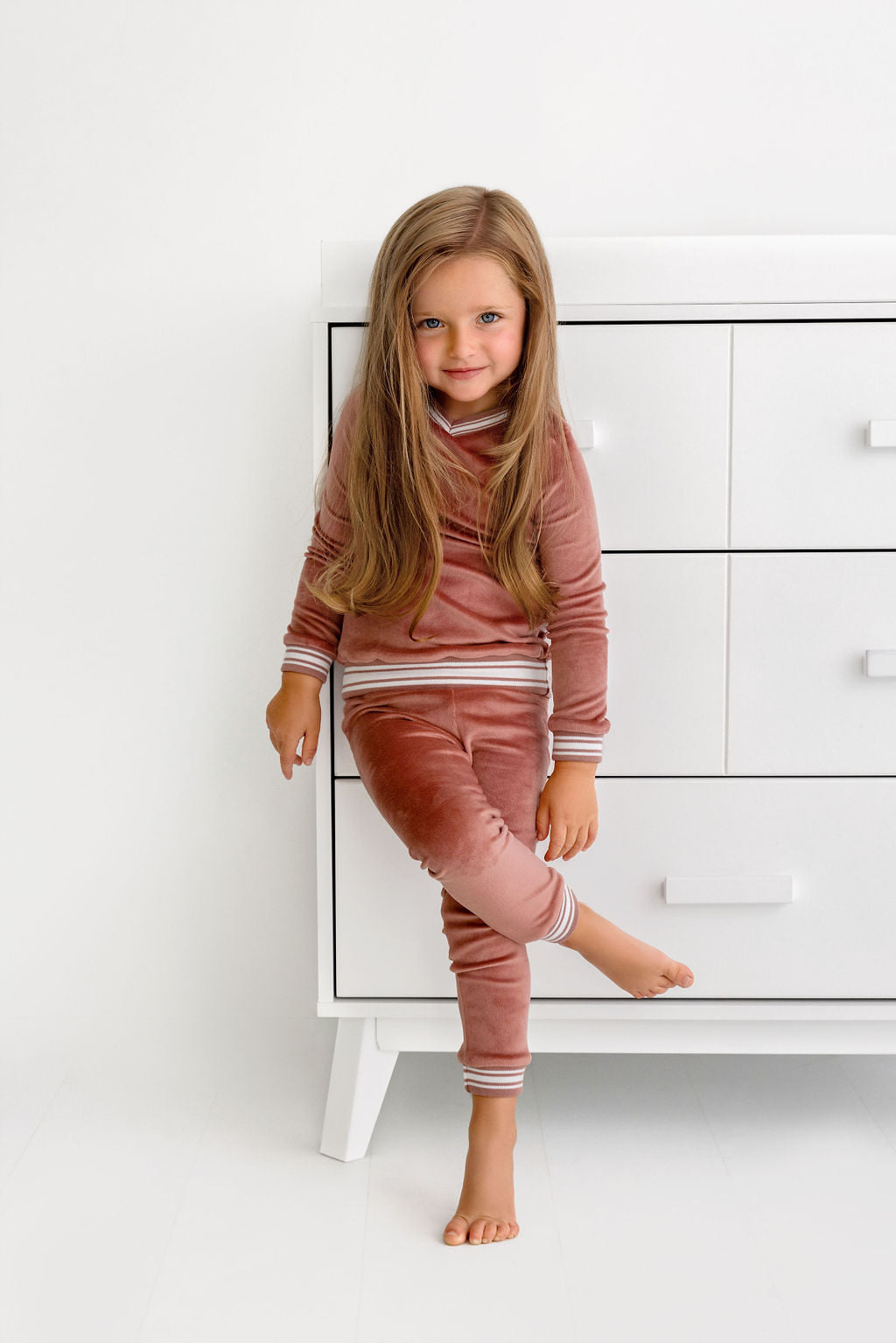 Velour Varsity PJ- Dusty Rose - HoneyBug