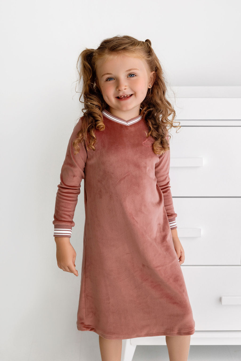 Velour Varsity Nightgown- Dusty Rose - HoneyBug