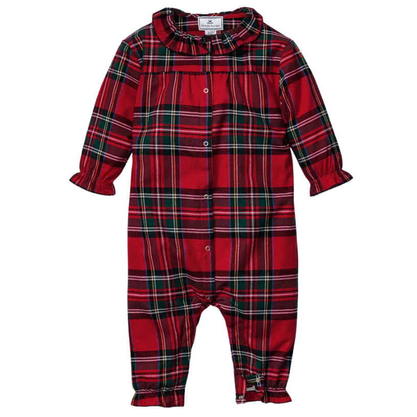 Baby's Brushed Twill Madeline Romper in Imperial Tartan - HoneyBug