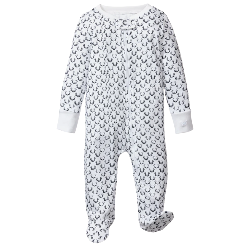 Baby's Pima Romper in Nordic Antlers on White - HoneyBug
